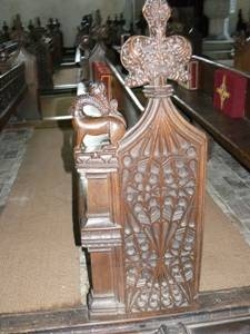 Bench end carving