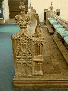 Bench end carving