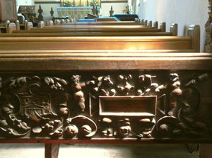Right section of the carved rear bench panel