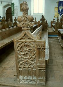 Bench end carving