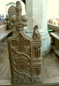 Bench end carving